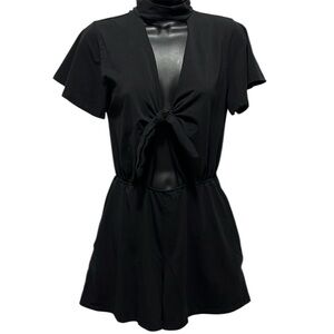 Workhall Tie Front Cutout Romper Black Size Medium